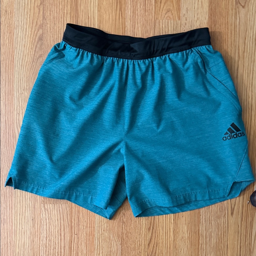 adidas Teal Athletic Shorts with Black Waistband